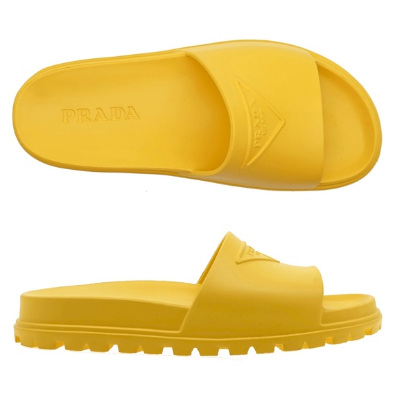 Prada Men Soft Slides Yellow Rubber 2X3085 Size 11 New - Picture 1 of 7